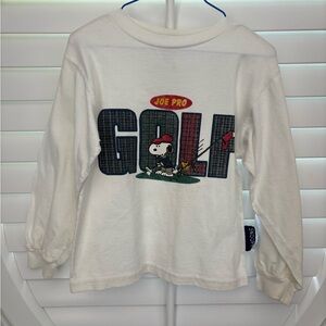 Vintage Joe Fresh White Long Sleeve Kids Snoopy Tee with Golf Design 5T